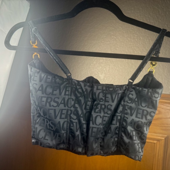 Versace Logomania satin bustier top in black - Picture 3 of 5